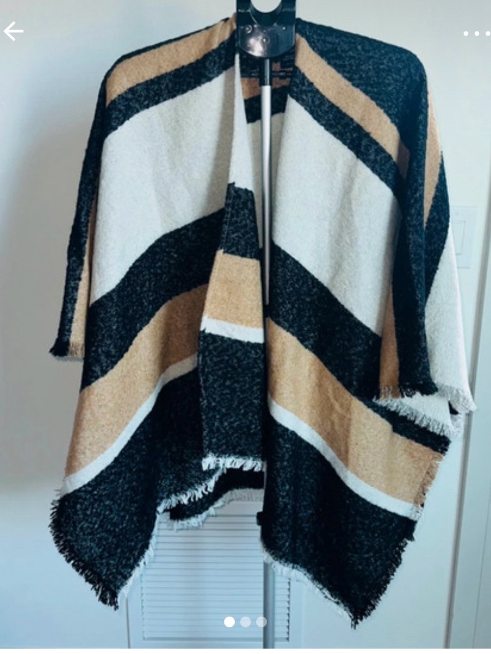 Express Striped Open-Front Poncho in Black, Cream & Tan